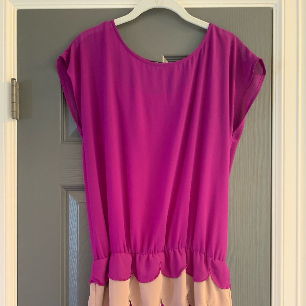 Fuchsia and Tan Scalloped Dress- Size Medium.